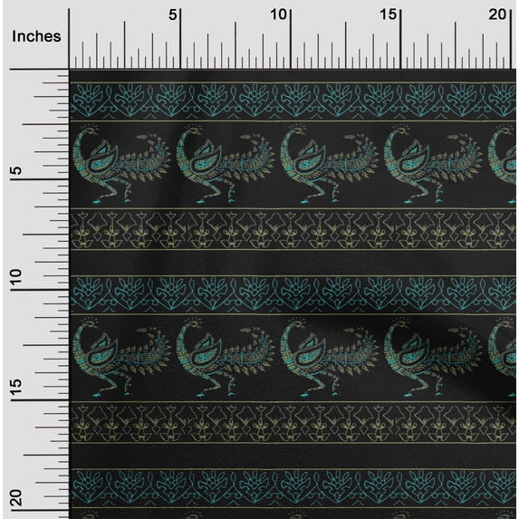 oneOone Viscose Jersey Fabric Floral & Peacock Block Printed Fabric 1 Yard 60 Inch Wide