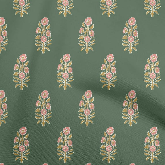 oneOone Viscose Jersey Forest Green Fabric Asian Block Floral Sewing Fabric By The Yard Printed Diy Clothing Sewing Supplies 60 Inch Wide