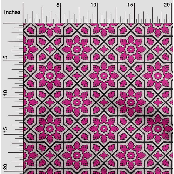 oneOone Viscose Jersey Fuschia Pink Fabric Geometric & Floral Block Sewing Material Print Fabric By The Yard 60 Inch Wide