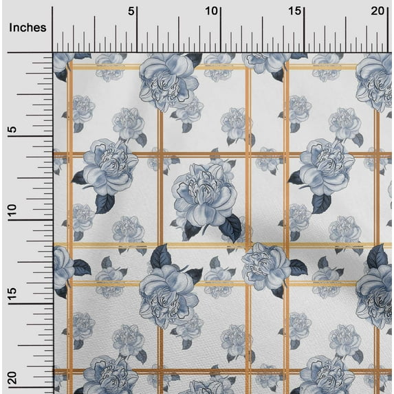 oneOone Viscose Jersey Grayish Blue Fabric Check|Leaves & Floral Artistic Sewing Craft Projects Fabric Prints By Yard 60 Inch Wide
