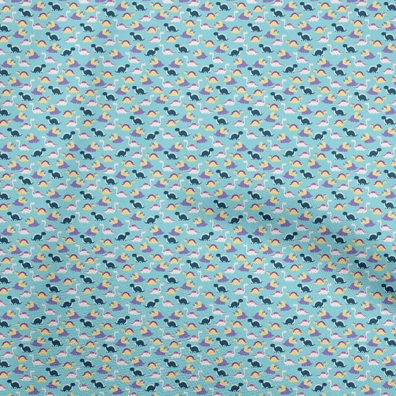 oneOone Viscose Jersey Light Blue Fabric Colorful Dinosaur Cartoon Sewing Craft Projects Fabric Prints By Yard 60 Inch Wide