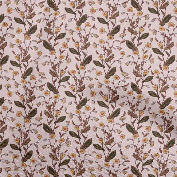 oneOone Viscose Jersey Light Brown Fabric Floral Retro Sewing Material Print Fabric By The Yard 60 Inch Wide