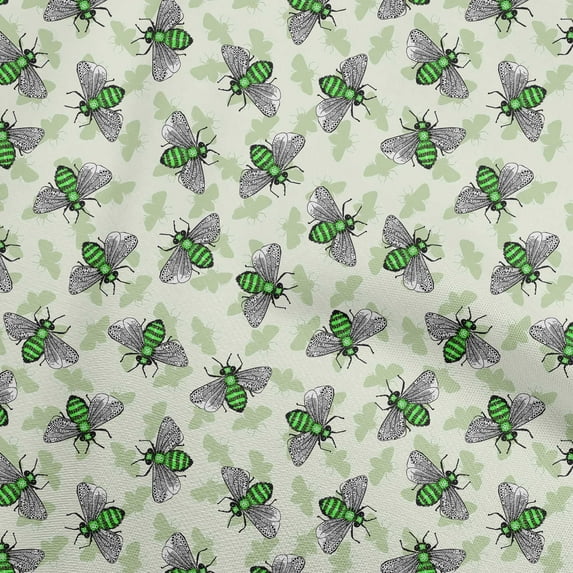 oneOone Viscose Jersey Light Olive Green Fabric Floral & Bee Sewing Fabric By The Yard Printed Diy Clothing Sewing Supplies 60 Inch Wide