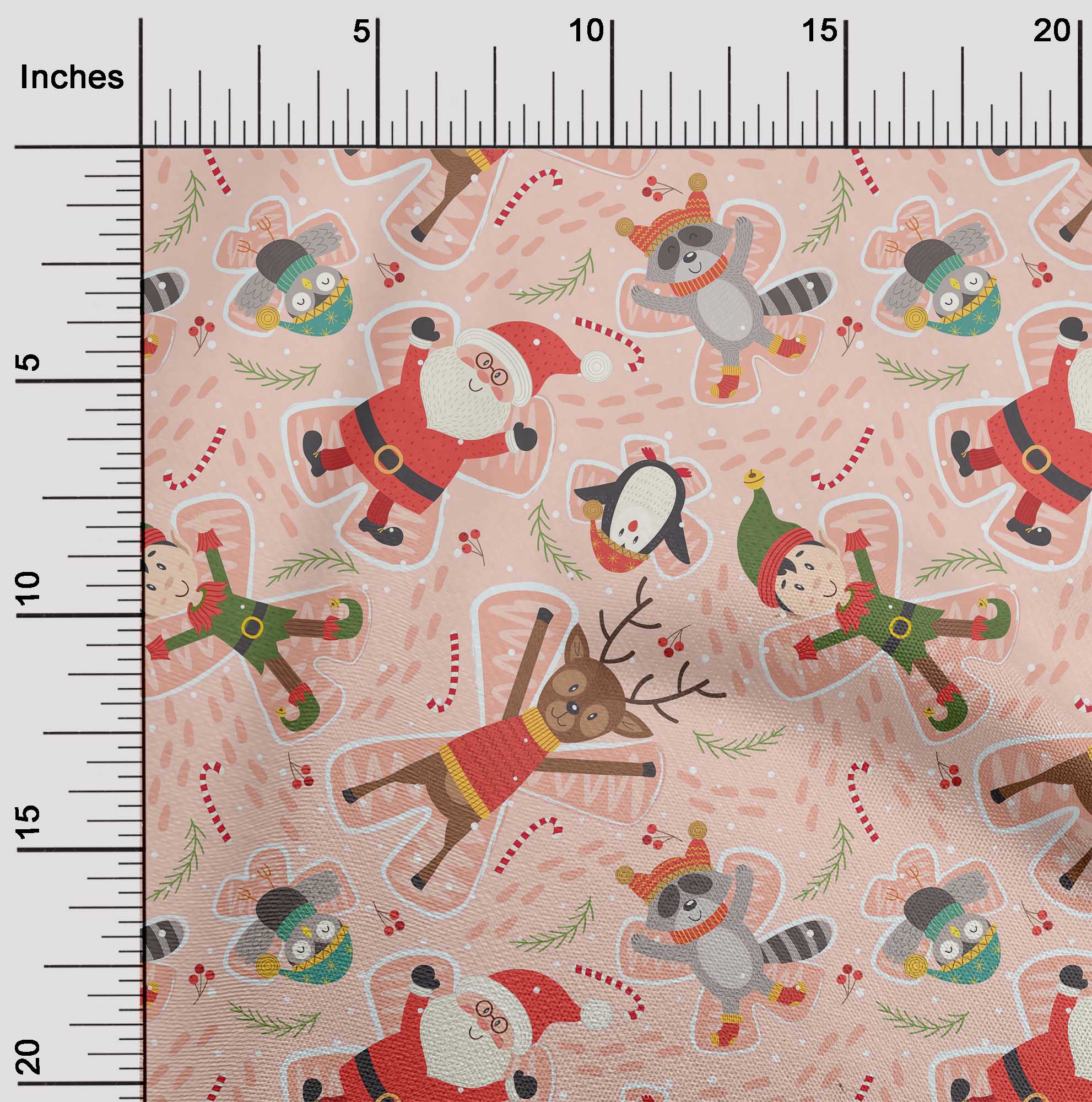 oneOone Viscose Jersey Light Peach Fabric Cartoon Animal|Candy Stick & Santa Christmas Quilting Supplies Print Sewing Fabric By The Yard 60 Inch Wide