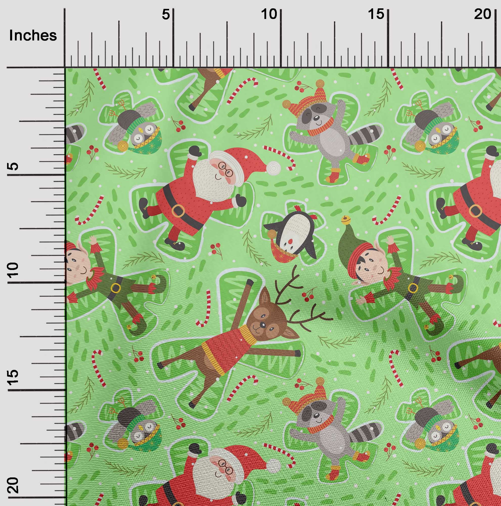 oneOone Viscose Jersey Lime Green Fabric Cartoon Animal|Candy Stick & Santa Christmas Sewing Craft Projects Fabric Prints By Yard 60 Inch Wide