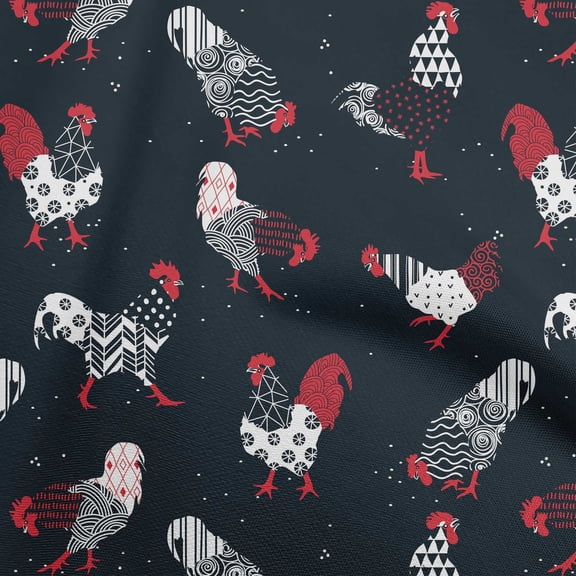 oneOone Viscose Jersey Navy Blue Fabric Rooster Cock Sewing Fabric By The Yard Printed Diy Clothing Sewing Supplies 60 Inch Wide
