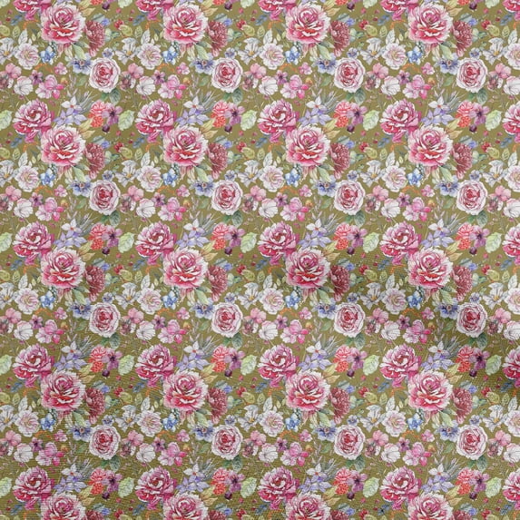 oneOone Viscose Jersey Olive Green Fabric Florals Dress Material Fabric Print Fabric By The Yard 60 Inch Wide