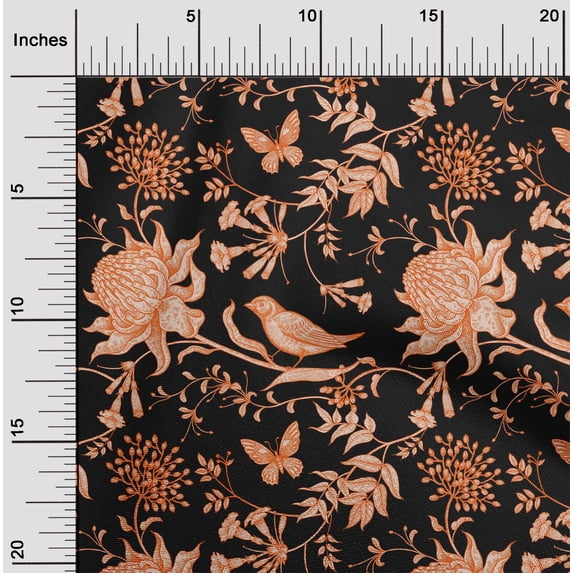 oneOone Viscose Jersey Orange Fabric Leaves|Bird & Floral Artistic Quilting Supplies Print Sewing Fabric By The Yard 60 Inch Wide