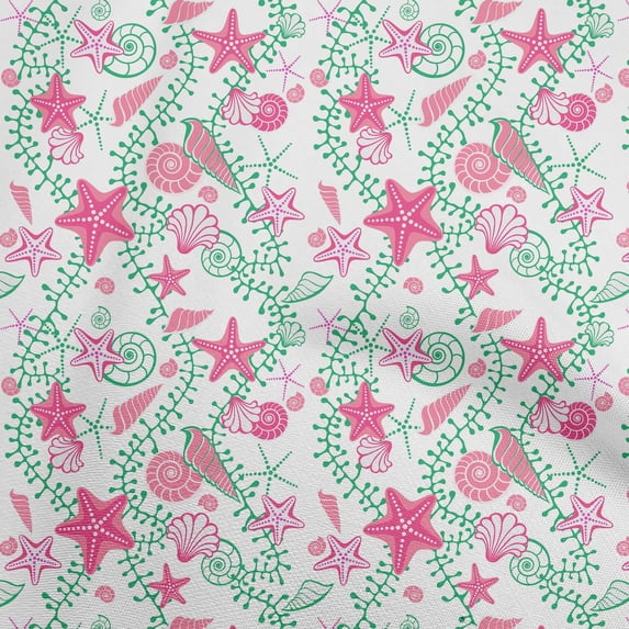 oneOone Viscose Jersey Pink Fabric Beach Starfish &Shell Craft Projects Decor Fabric Printed By The Yard 60 Inch Wide