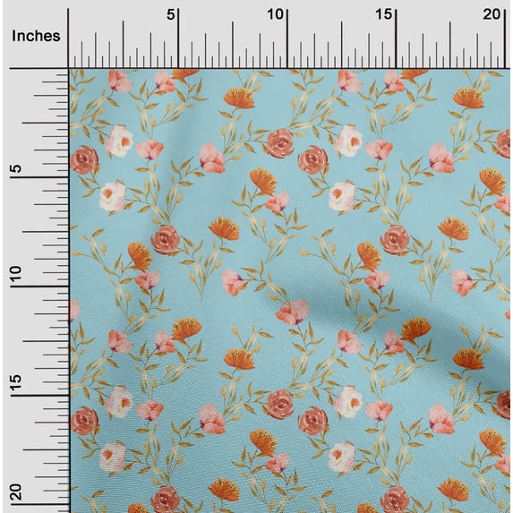 oneOone Viscose Jersey Sky Blue Fabric Flower & Leaves Watercolor Fabric For Sewing Print Craft Fabric By The Yard 60 Inche Wide