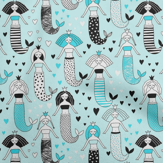 oneOone Viscose Jersey Sky Blue Fabric Mermaid Craft Projects Decor Fabric Printed By The Yard 60 Inch Wide-H6