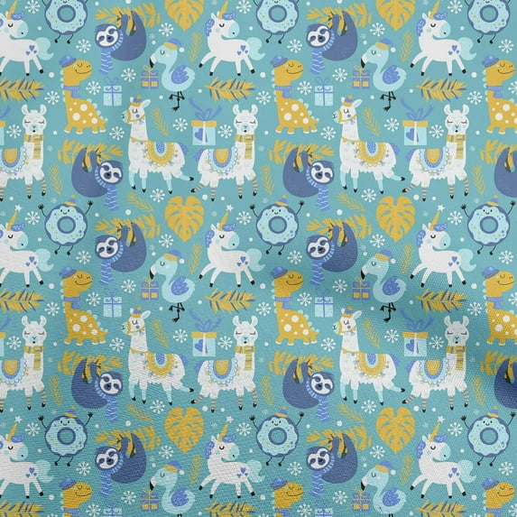 oneOone Viscose Jersey Turquoise Blue Fabric Cute Animal Sewing Material Print Fabric By The Yard 60 Inch Wide