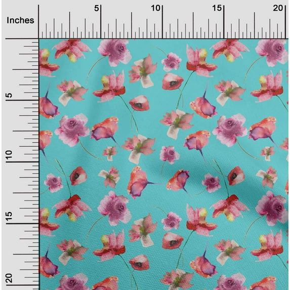 oneOone Viscose Jersey Turquoise Blue Fabric Flower Watercolor Sewing Material Print Fabric By The Yard 60 Inch Wide