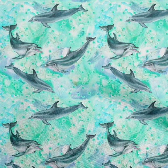 oneOone Viscose Jersey Turquoise Green Fabric Ocean Dolphin Fabric For Sewing Printed Craft Fabric By The Yard 60 Inch Wide