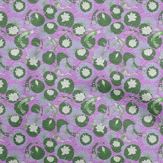 oneOoneCottonCambricAmethystFabricAsianJapaneseKoiFishWithAbstractFlowerDiyClothingQuiltingFabricPrintFabricByYard42InchWide