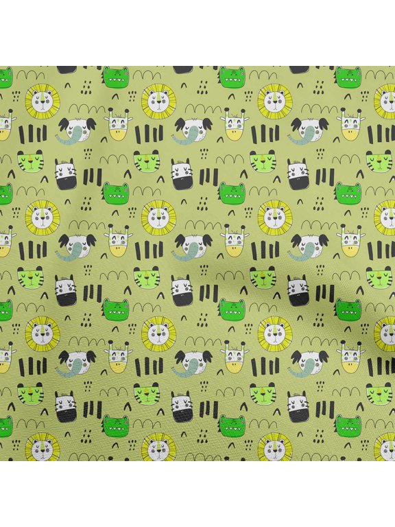 CottonCambricLightGreenFabricKidsAnimalQuiltingSuppliesPrintSewingFabricByTheYard56InchWide