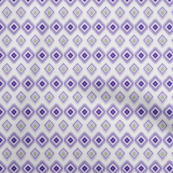 oneOoneCottonPoplinBluishVioletFabricAsianIkatQuiltingSuppliesPrintSewingFabricByTheYard42InchWide