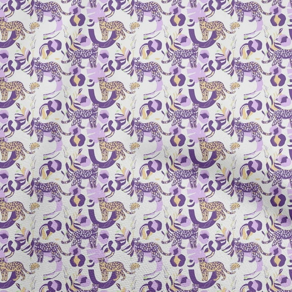oneOoneCottonPoplinBluishVioletFabricTropicalAbstractLeafWithAnimalSewingFabricByTheYardPrintedDiyClothingSewingSupplies42InchWide