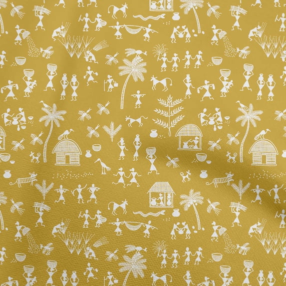 oneOoneCottonPoplinGambogeYellowFabricAsianFloralBlockSewingCraftProjectsFabricPrintsByYard42InchWide
