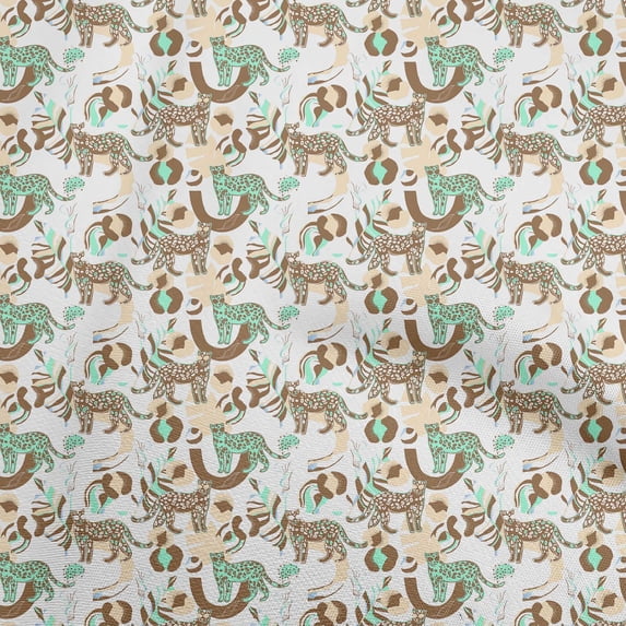 oneOoneCottonPoplinTwillBeigeFabricTropicalAbstractLeafWithAnimalDiyClothingQuiltingFabricPrintFabricByYard56InchWide