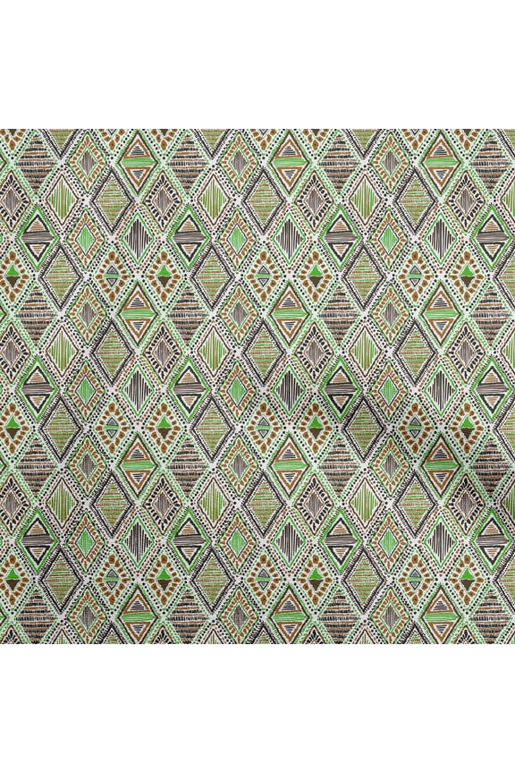 CottonPoplinTwillGreenFabricTribalSewingMaterialPrintFabricByTheYard56InchWide