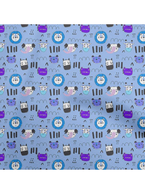 GeorgetteViscoseDustyBlueFabricKidsAnimalSewingMaterialPrintFabricByTheYard42InchWide
