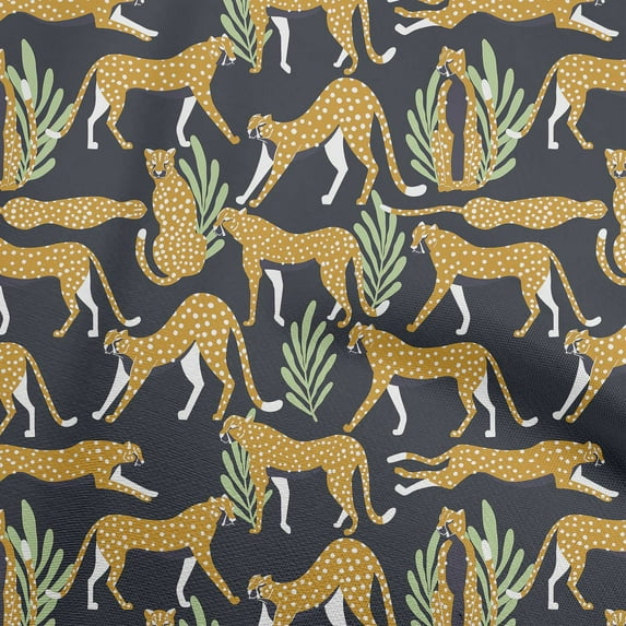 oneOoneGeorgetteViscoseMustardYellowFabricTropicalLeafWithAnimalDressMaterialFabricPrintFabricByTheYard42InchWide