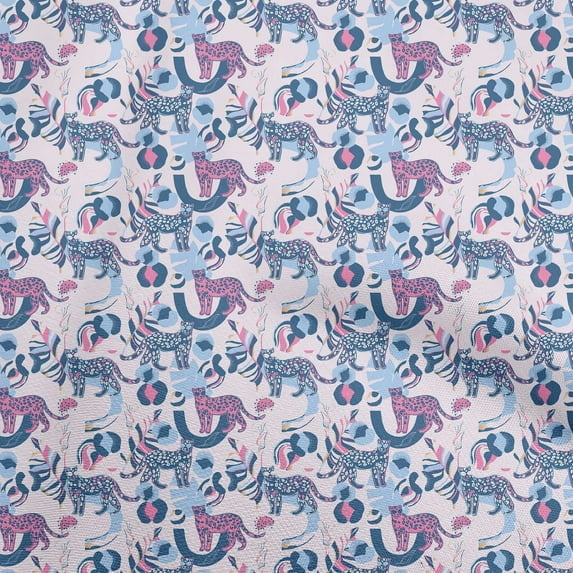 oneOonePolyesterSpandexBabyBlueFabricTropicalAbstractLeafWithAnimalFabricForSewingPrintedCraftFabricByTheYard56InchWide