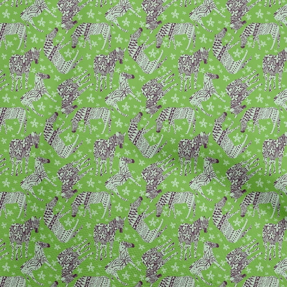 oneOonePolyesterSpandexGreenFabricAnimalWithFlowerDiyClothingQuiltingFabricPrintFabricByYard56InchWide