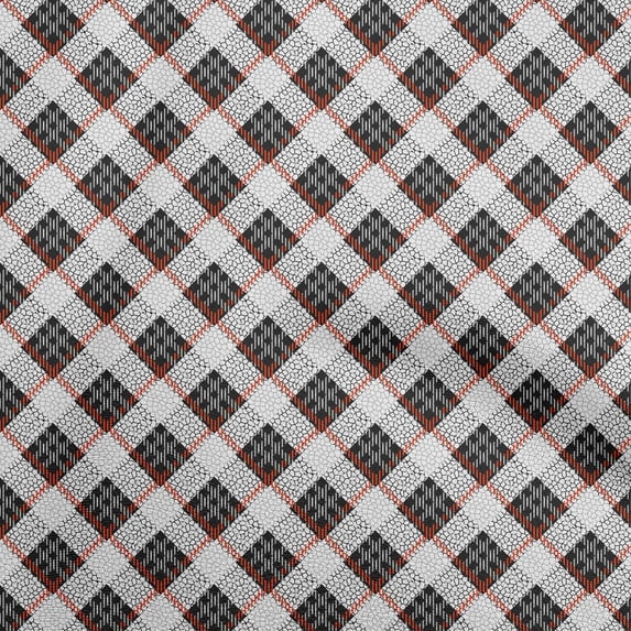 oneOonePolyesterSpandexOrangeFabricCheckWithTextureSewingCraftProjectsFabricPrintsByYard56InchWide
