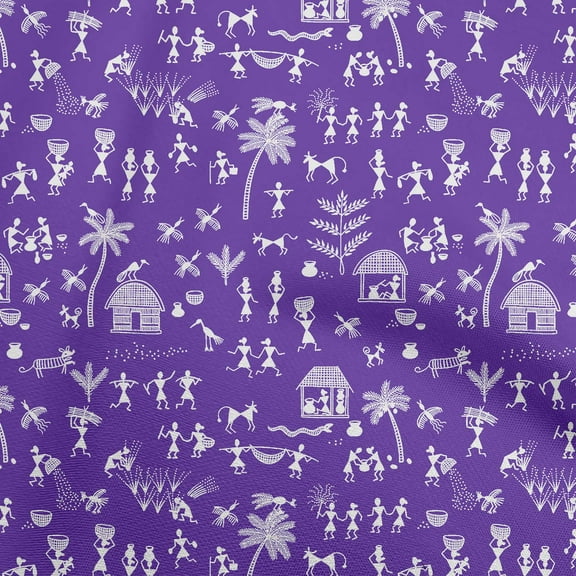 oneOonePolyesterSpandexPurpleFabricAsianFloralBlockSewingCraftProjectsFabricPrintsByYard56InchWide
