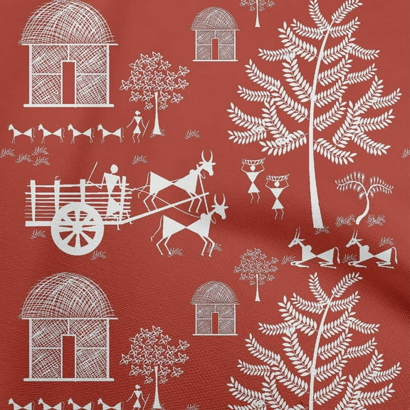 oneOonePolyesterSpandexRedFabricAsianFloralBlockSewingFabricByTheYardPrintedDiyClothingSewingSupplies56InchWide