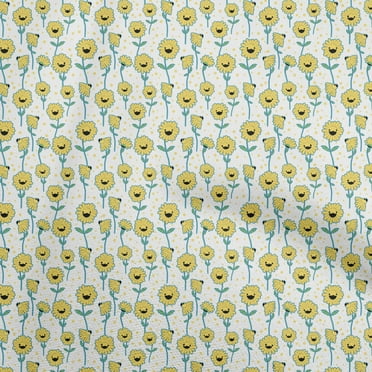 oneOonePolyesterSpandexWhiteFabricKidsFloralQuiltingSuppliesPrintSewingFabricByTheYard56InchWide