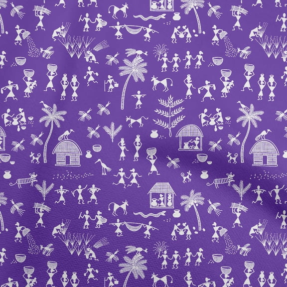oneOoneRayonPurpleFabricAsianFloralBlockSewingMaterialPrintFabricByTheYard56InchWide