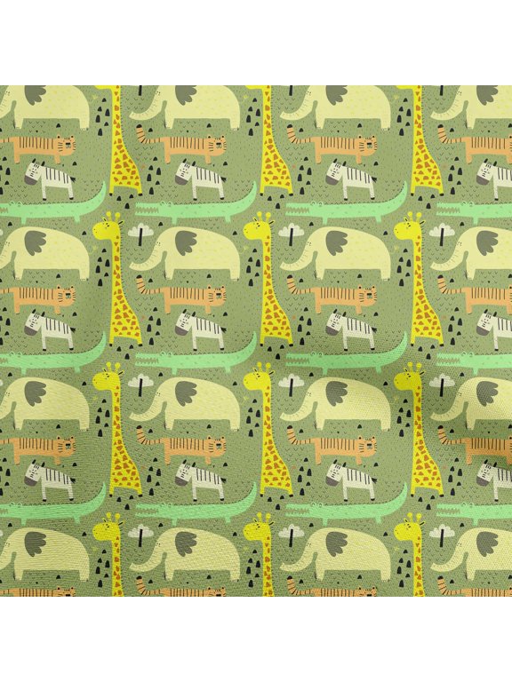 SilkTabbyLightGreenFabricKidsAnimalSewingCraftProjectsFabricPrintsByYard42InchWide