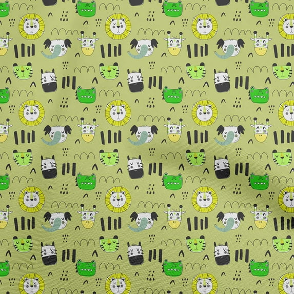 oneOoneViscoseJerseyLightGreenFabricKidsAnimalDressMaterialFabricPrintFabricByTheYard60InchWide