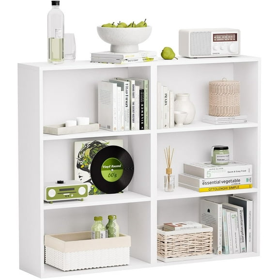 oneinmil 6 Cube Wide Book Shelf 3-Tier 2 Pack Bookcase Storage Organizer Bookshelf DIY Bookshelves Display Rack Modern Corner Bookshelf CD for Home Office, Living Room White