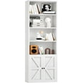 thumbnail image 1 of oneinmil 6-Tier Bookshelf and Bookcase, Wooden Bookshelves with Cabinet Doors, Floor Bookshelves and Office Storage Cabinets for Home Office, Living Room (White 1 Pack, 6-Tier), 1 of 6