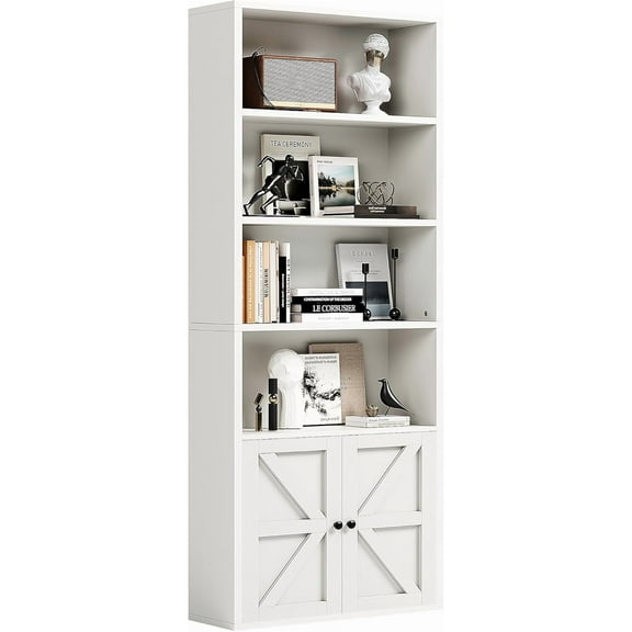oneinmil 71.5" Tall Bookshelf and Bookcase, 6-Tier Wooden Bookshelves with Cabinet Doors, Floor Bookshelves and Office Storage Cabinets for Home Office, Living Room (White 1 Pack, 6-Tier)