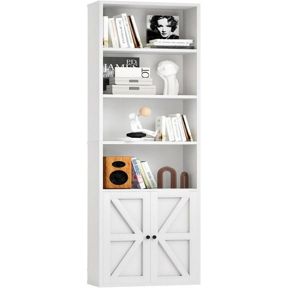 oneinmil 71.5" Tall Bookshelf and Bookcase, 6-Tier Wooden Bookshelves with Cabinet Doors, Floor Bookshelves and Office Storage Cabinets for Home Office, Living Room (White 1 Pack, 6-Tier)