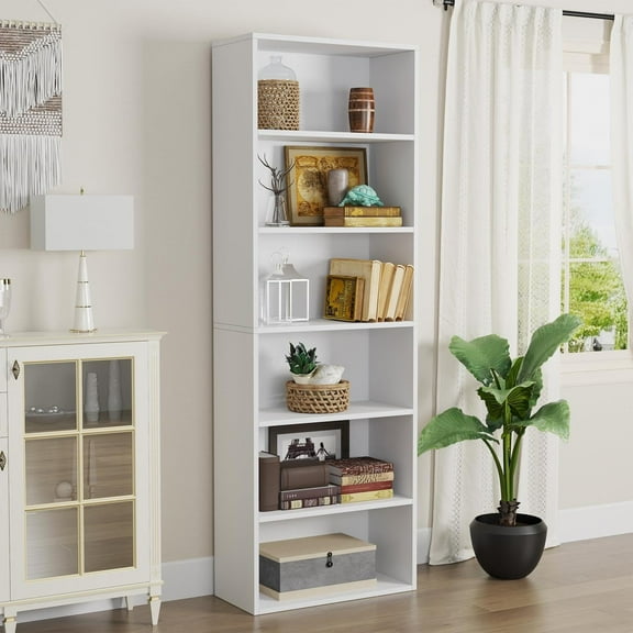 oneinmil Bookcase and Bookshelf, Floor Standing 6-Tier High Bookshelf, Display Storage Rack, Home Decorative Furniture, Suitable for Home Offices, Living Rooms, and Bedrooms,White