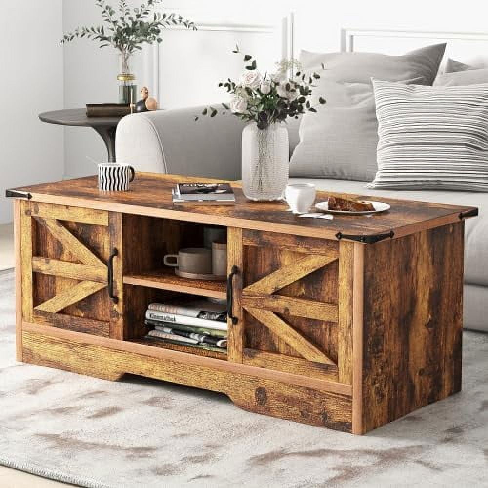 oneinmil Coffee Table with Barn Doors,Farmhouse Center Table with Storage,Modern Rustic Style ...