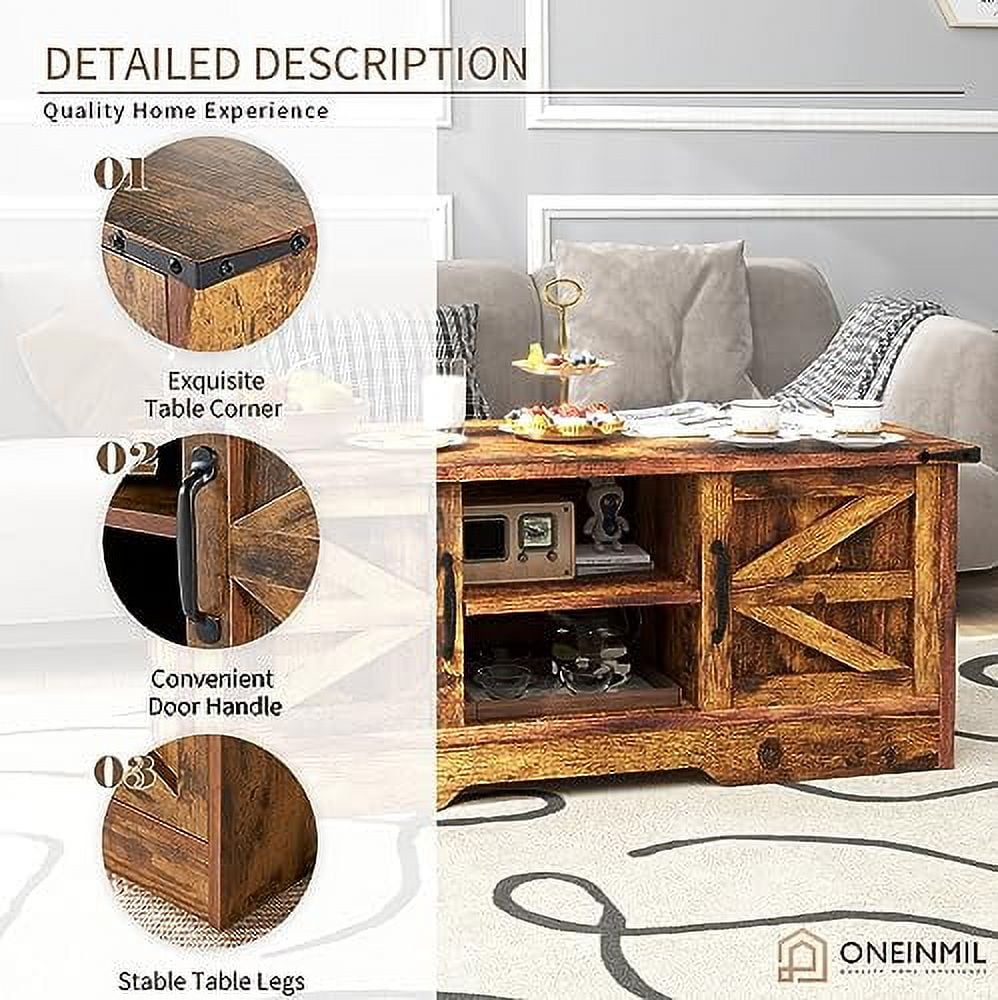 oneinmil Coffee Table with Barn Doors, Farmhouse Center Table with ...