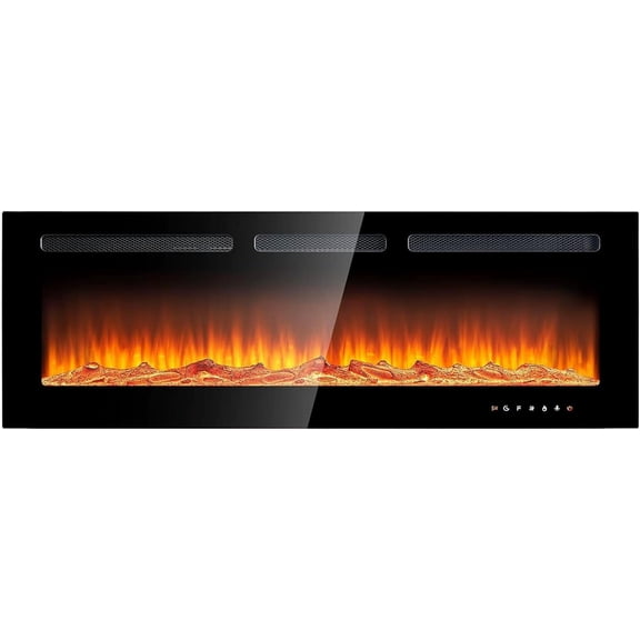 oneinmil Electric Fireplace, 50 inch Wide Recessed/Wall Mounted Electric Fireplace, Remote Control with Timer 12 Adjustable Color Flame, Remote Control,with Crystal Stone, 750/1500W