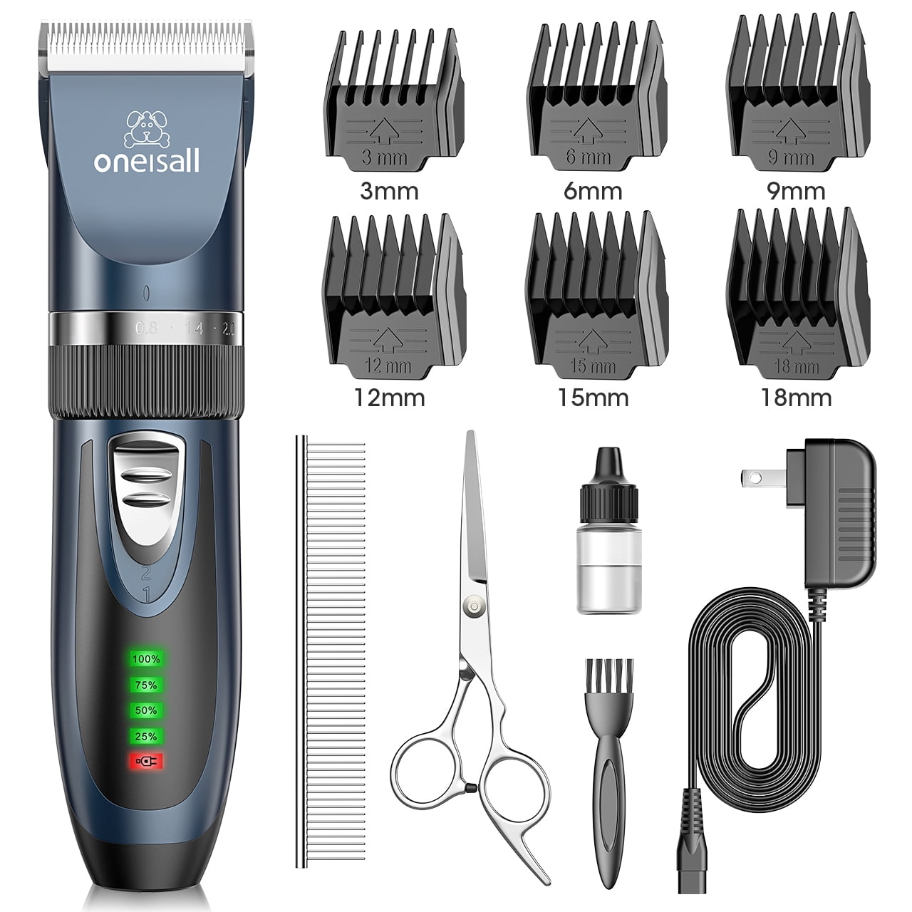 oneisall Dog Clippers 50db Low Noise 2 Speed Quiet Dog Grooming Kit Rechargeable Cordless Pet Hair Clipper Trimmer Shaver for Small and Large Dogs