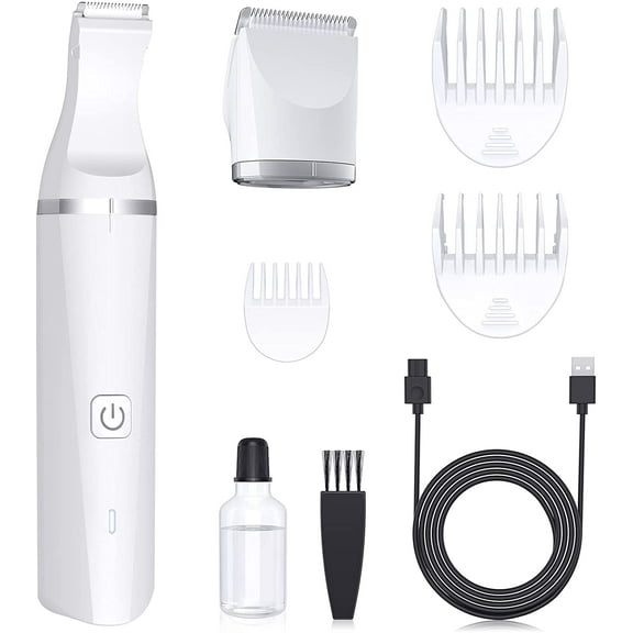 oneisall Dog Clippers with Double Blades, Low Noise Dog Grooming Clippers,Cordless Small Dog Trimmer, Dog Hair Clippers Pet Grooming Kit for Trimming Hair - White