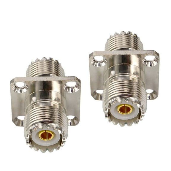 onelinkmore 2pcs UHF Coax Connector SO239 Female to Female with 4 Hole Flange Panel Mount Coaxial Adapter