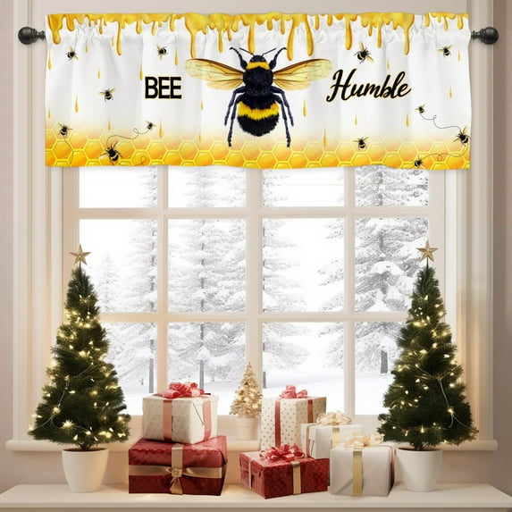 oney Bee Valances 54 x 18, Spring Summer Window Toppers Curtains, Window Treatments Rod Pocket Farmhouse Decor for Kitchen Home Bathroom Bedroom Honey Bee 1 Panel
