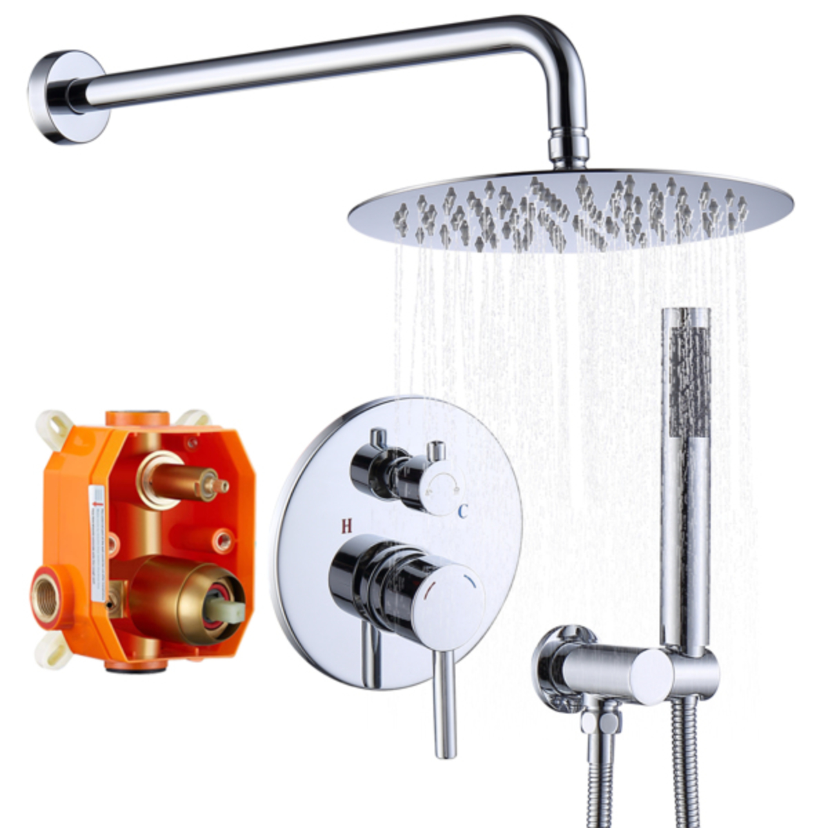 onfidence] Luxurious Wall Mounted Chrome Finish Shower System with 10