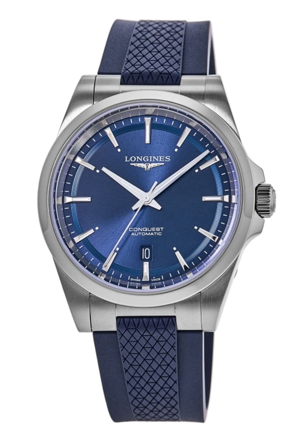 ongines Conquest Automatic Blue Dial Rubber Strap Men's Watch L3.720.4.92.9